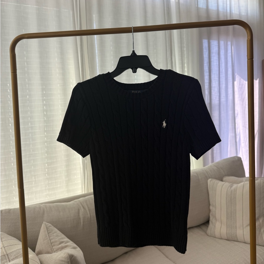 Ralph Lauren Black Short-Sleeve Cable-Knit Polo Tee